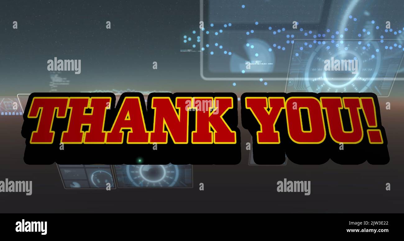 Image of thank you text and data processing on black background Stock ...