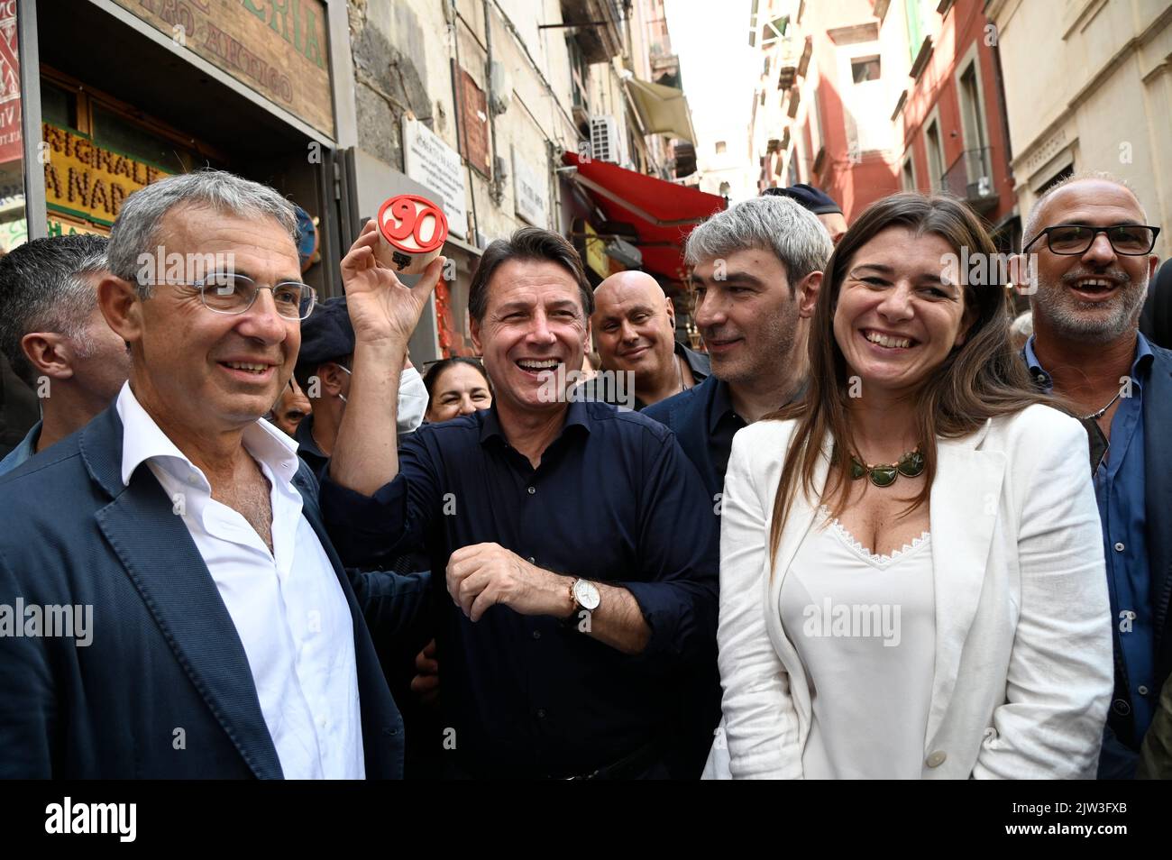 Naples, Italy. 03rd Sep, 2022. Naples, Italy. 03rd Sep, 2022. Crowd for Giuseppe Conte, who meets the local shepherd artisans and groups of people who receive citizenship income on the streets of the historic center of Naples, San Gregorio Armeno Credit: Independent Photo Agency/Alamy Live News Credit: Independent Photo Agency Srl/Alamy Live News Stock Photo