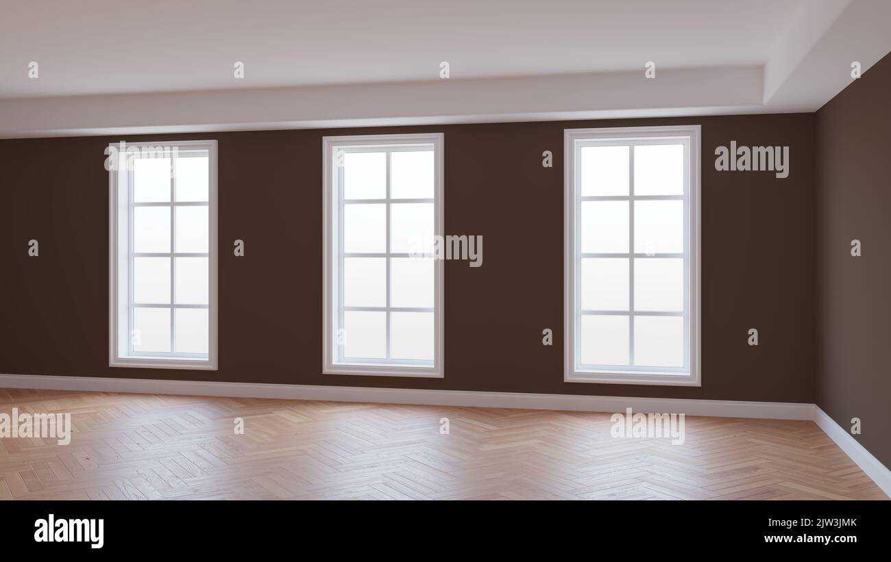 Empty living room brown wall windows hires stock photography and