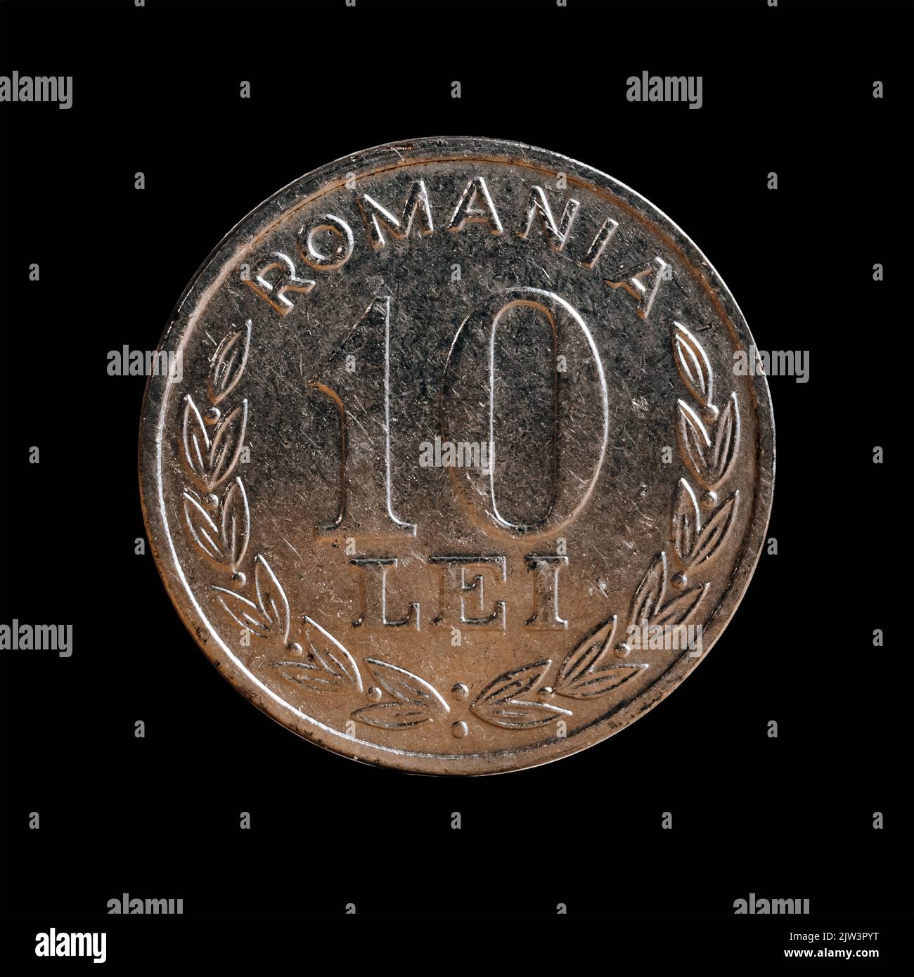 A Romanian 10 coin over a black background Stock Photo - Alamy