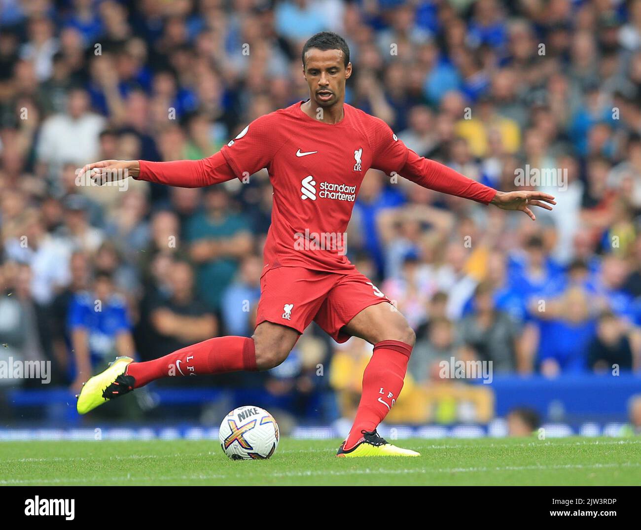 Goodison Park, Liverpool, UK. 3rd Sep, 2022. Premier League football, Everton versus Liverpool: Joel Matip of Liverpool passes the ball Credit: Action Plus Sports/Alamy Live News Stock Photo