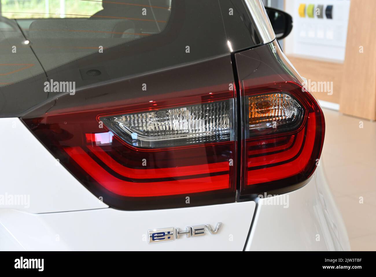 Gdansk, Poland - September 3, 2022: Rear lights of new model of Honda Jazz hybrid presented in the car showroom of Gdansk Stock Photo