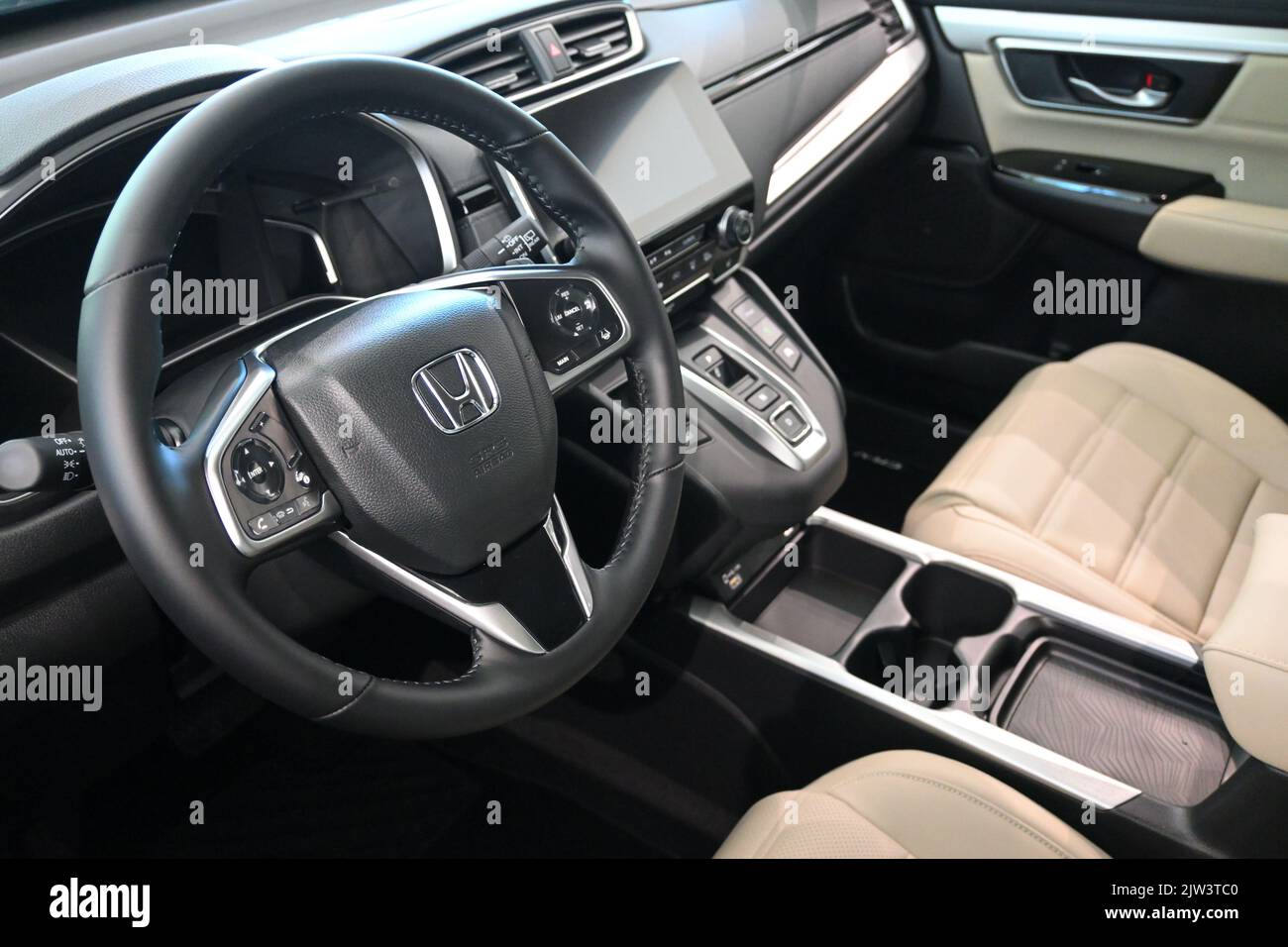 Gdansk, Poland - September 3, 2022: Interior of new model of Honda HR-V hybrid presented in the car showroom of Gdansk Stock Photo