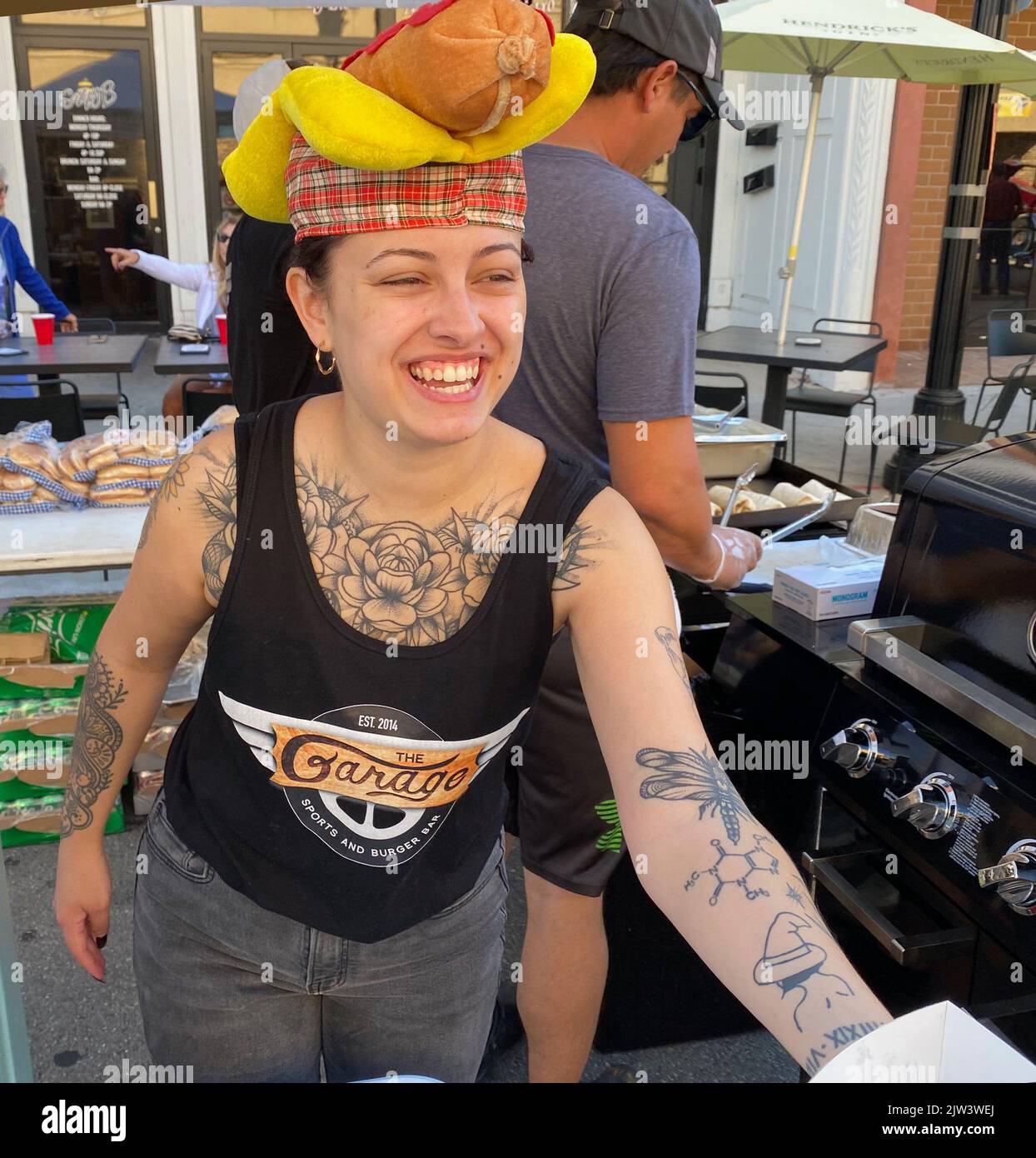 Kenosha, Wisconsin, USA. 3rd Sep, 2022. SHANON MAHONEY wears a hot dog