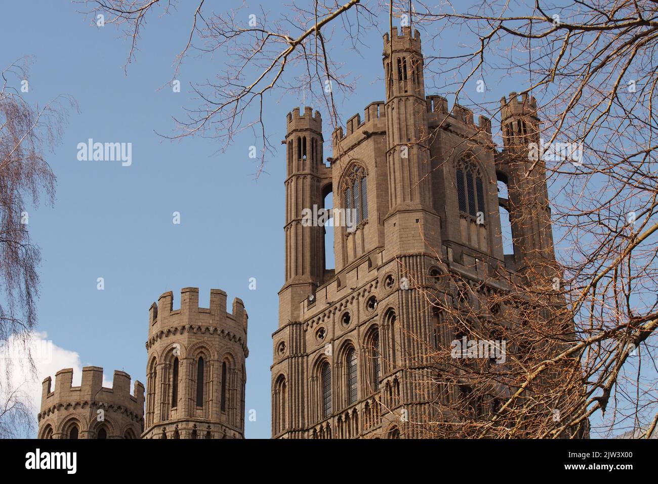 A view showing towers, spires and turrets of Ely cathedral