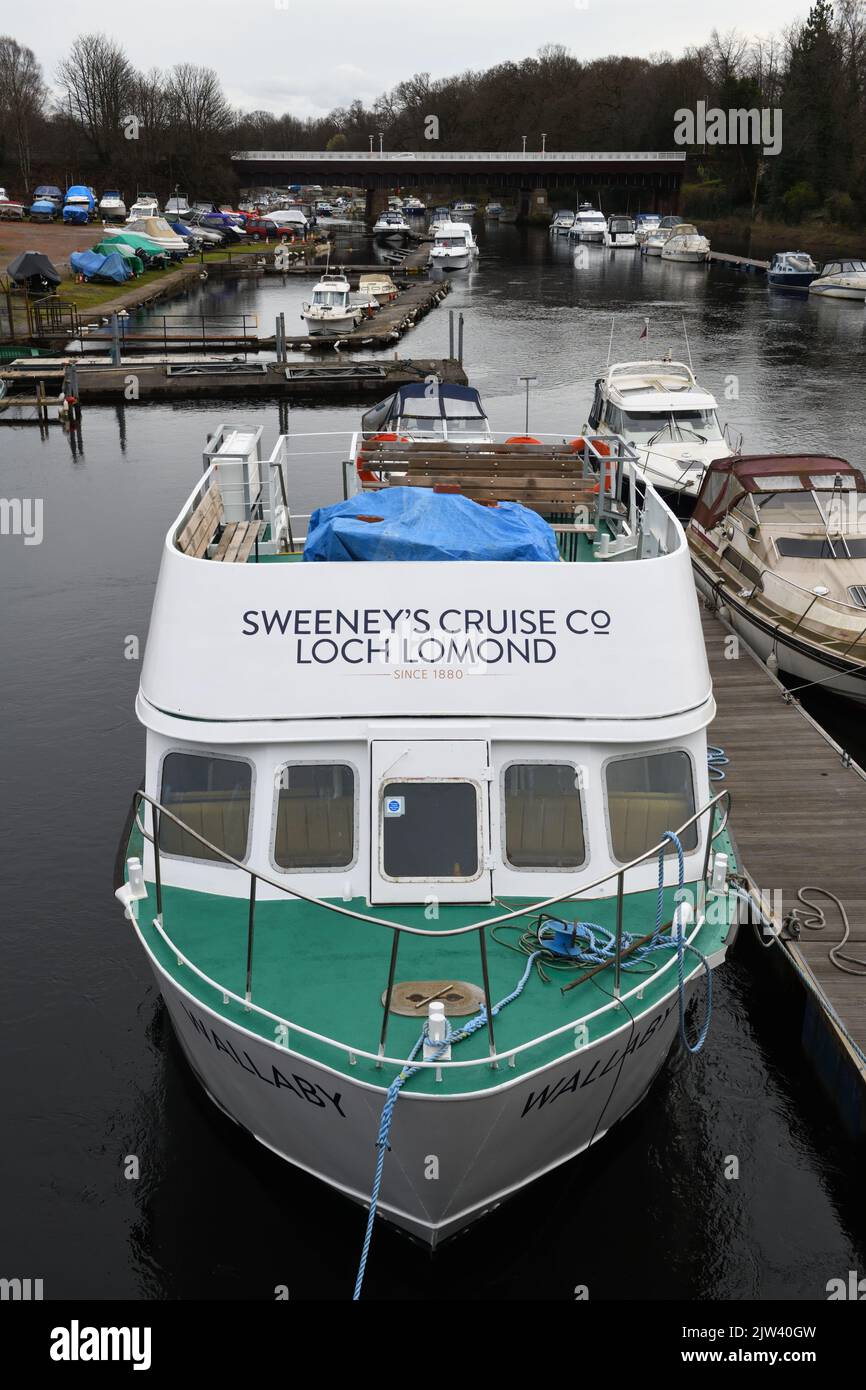 Sweeney's cruise boat Wallaby moored on the river Leven at Balloch, Scotland, UK Stock Photo