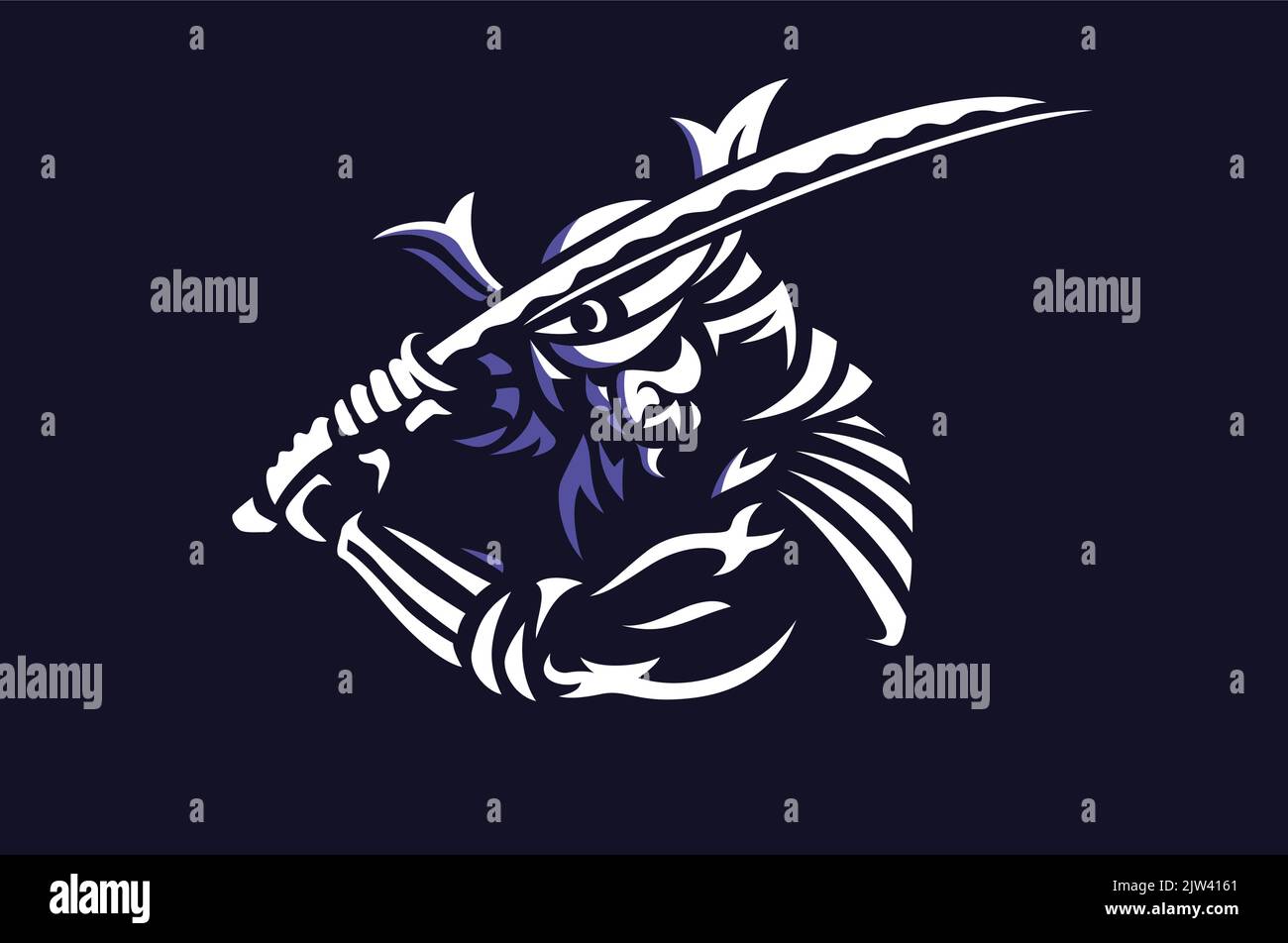 Illustration of Samurai Holding a Sword Stock Vector