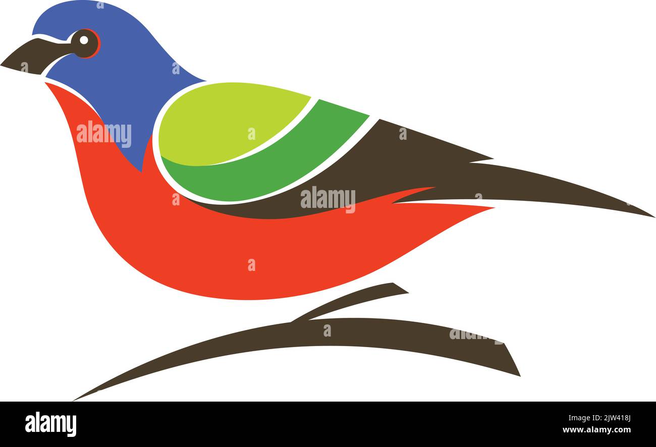Illustration of Painted Bunting Bird on a Branch Stock Vector