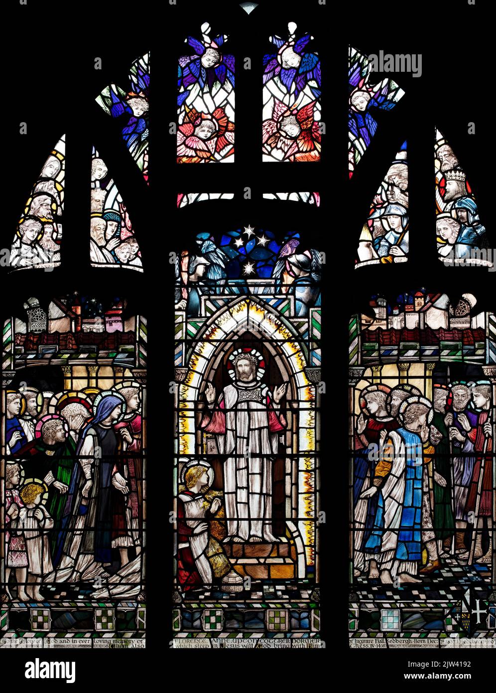 The Sudden appearance of Christ in the Upper Room, by Christopher Whall (1907), All Saints Church, Killington, Cumbria, UK Stock Photo