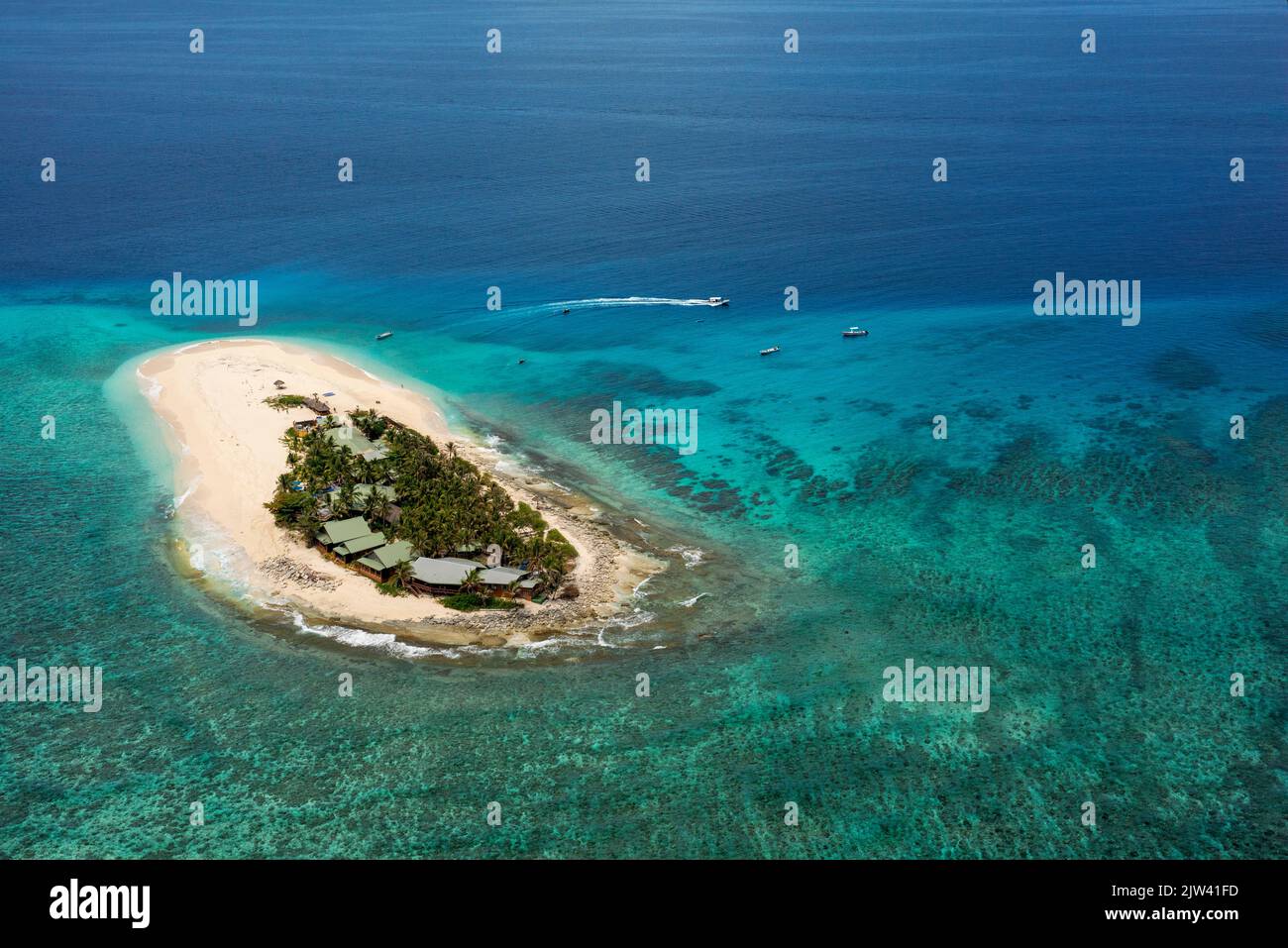 Namotu Island  Mamanuca Islands, Fiji, South Pacific - aerial view.  Disappearance of islands. Refugees due to climate change. The sea level rises yea Stock Photo