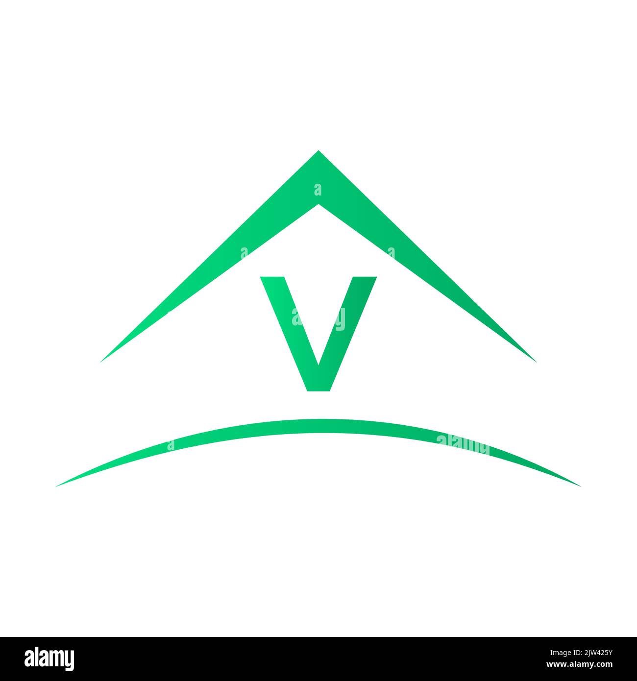 V logo with real estate house building roof, template. Victor Stock