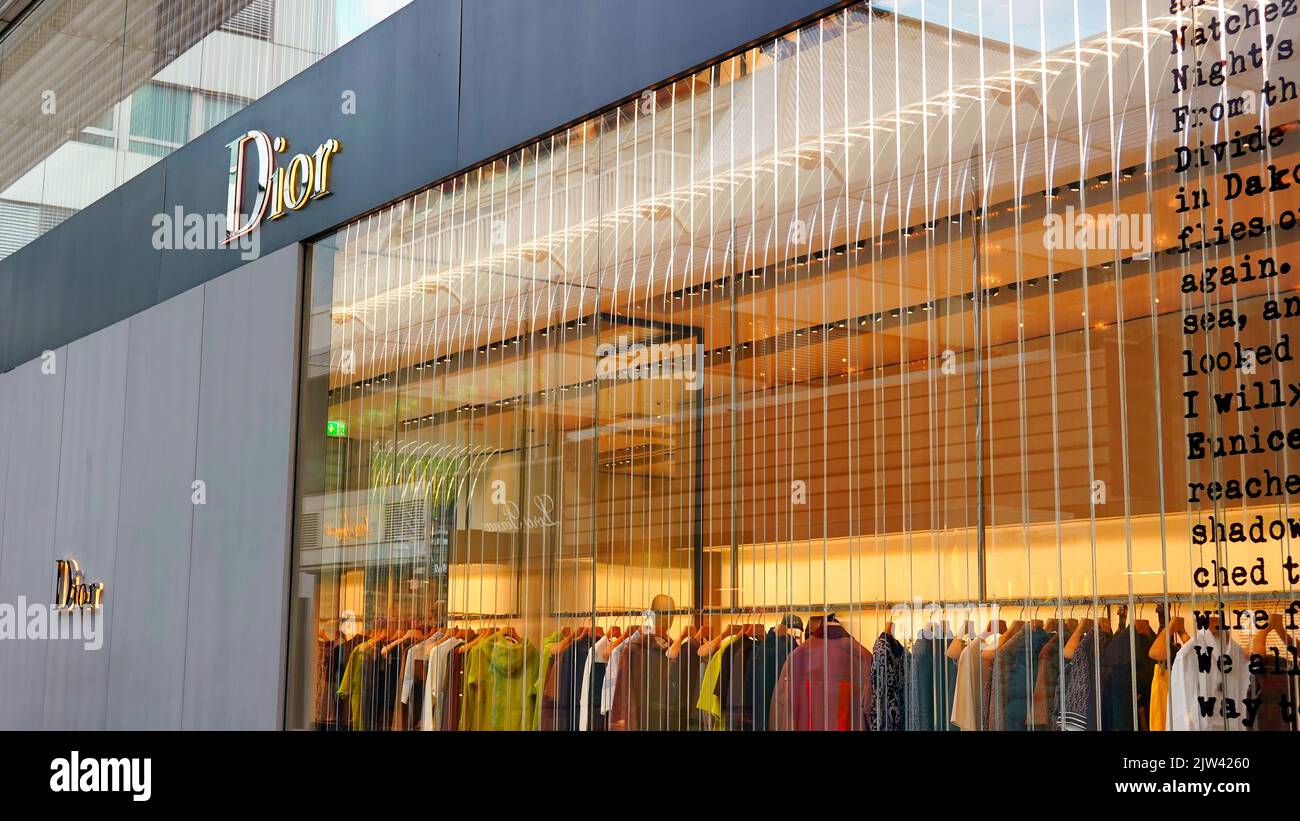 Exterior of a Dior designer store at Königsallee in Düsseldorf, Germany. Königsallee is Düsseldorf's popular shopping boulevard. Stock Photo
