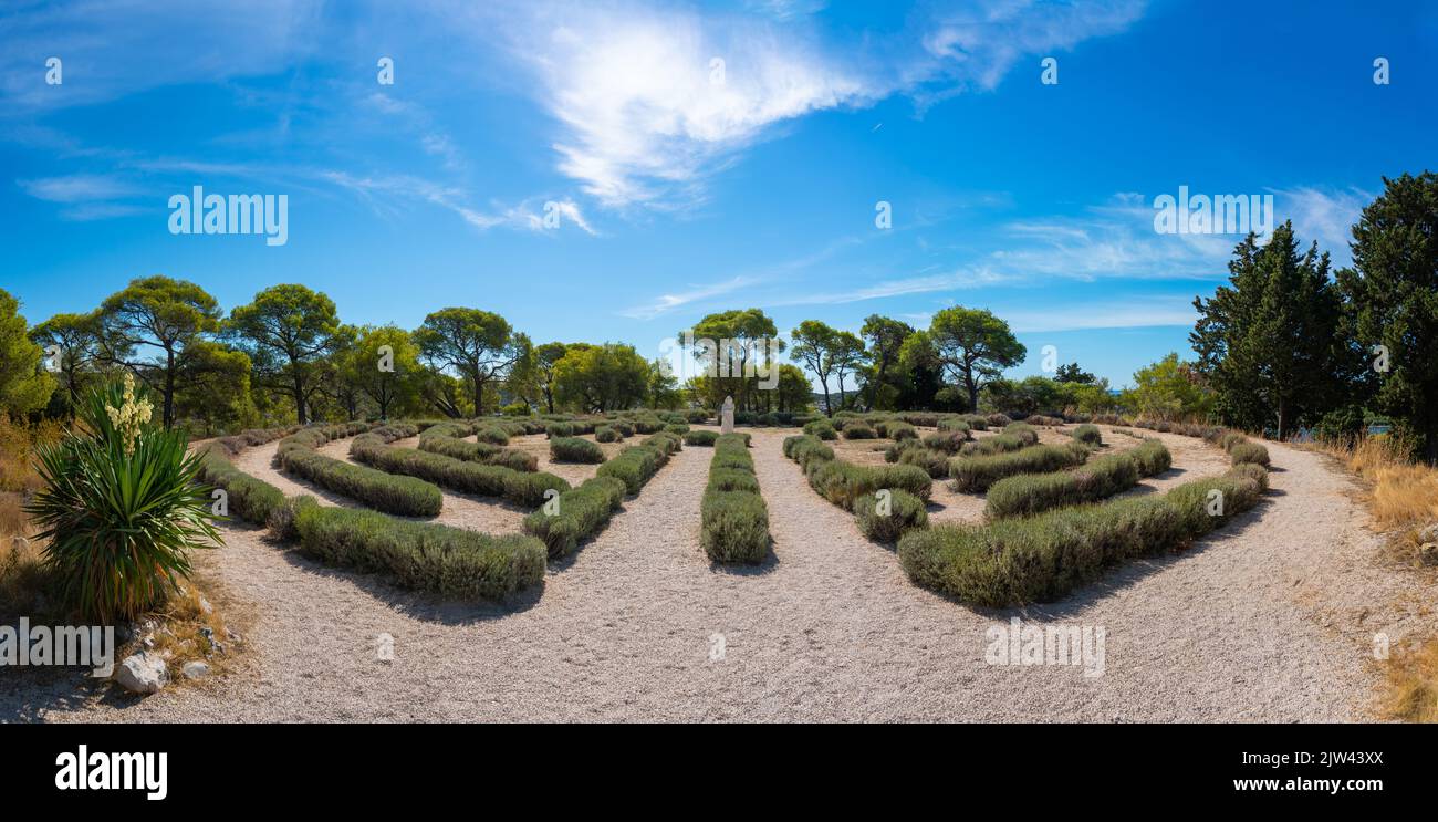Lavender Labyrinth in Rogoznica, Dalmatia in Croatia. Famous landmark and touristic attraction Stock Photo
