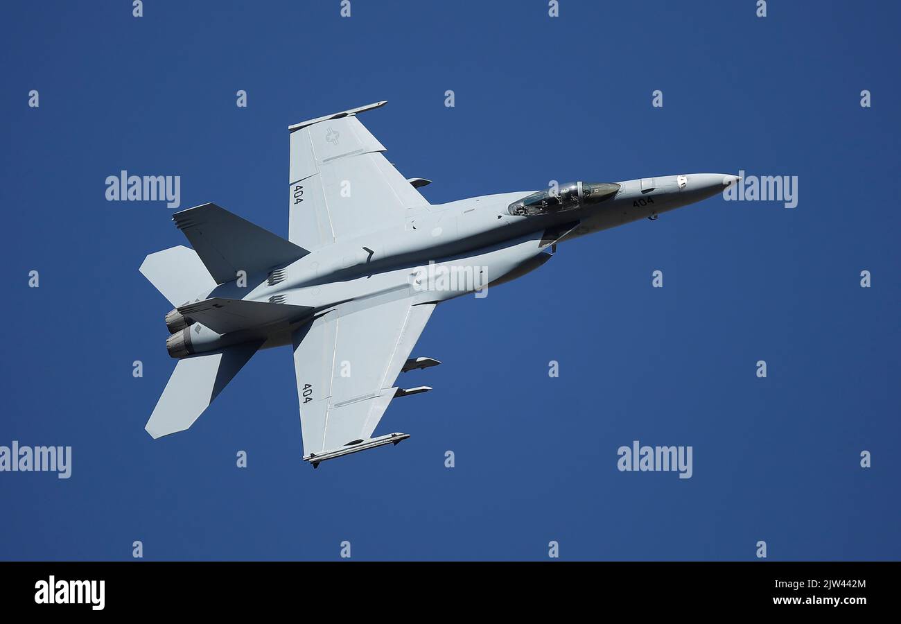 US Navy F-18 over California near Edwards AFB. Stock Photo