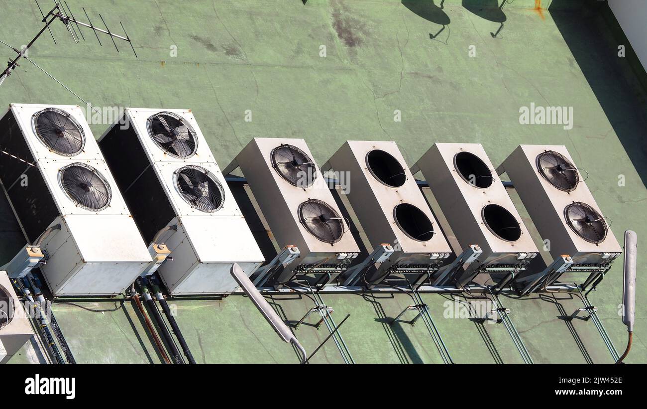 Old air conditioner Compressor on the terrace space and outdoor in