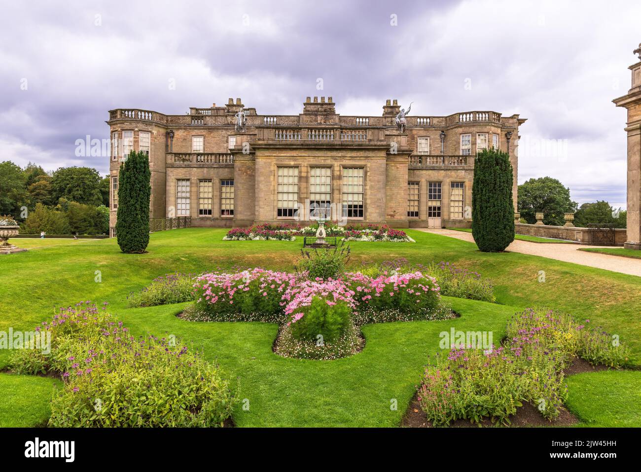 Formal gardens of Lyme Hall historic English Stately Home and public park in Cheshire, England. Stock Photo