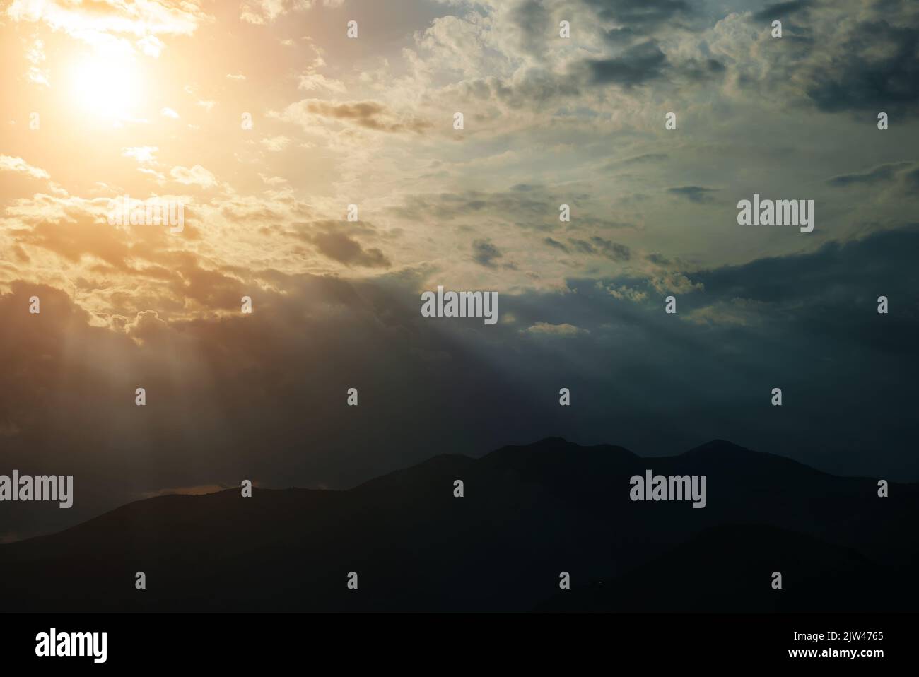 Sunset over Monte Petrella mountain in Italy. Stock Photo