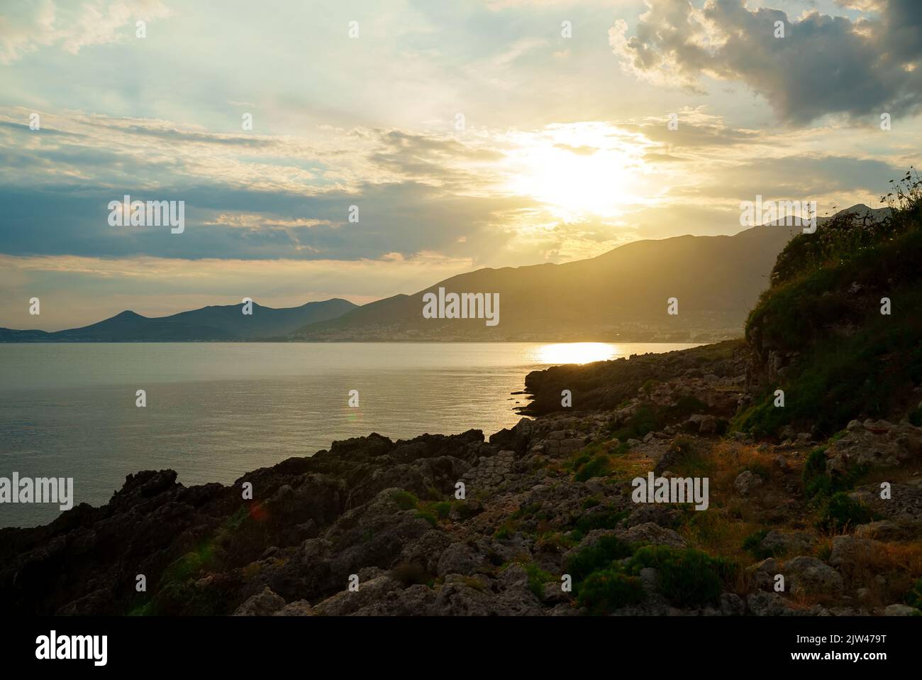 View of the Monti Aurunci mountains from the Monte di Scauri nature reserve. Stock Photo