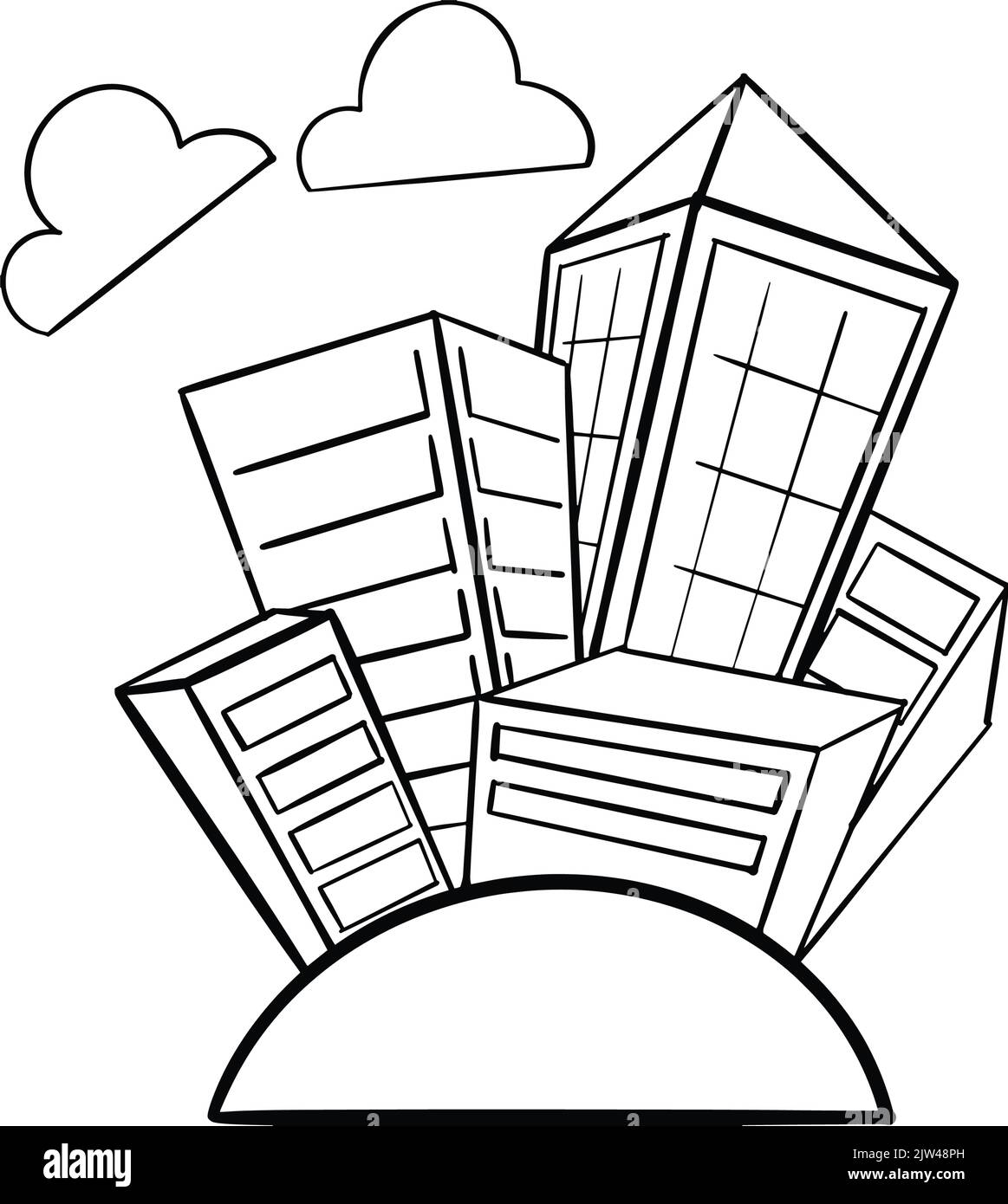Modern Cartoon Hand Drawing Building for icon, logo Stock Vector Image ...