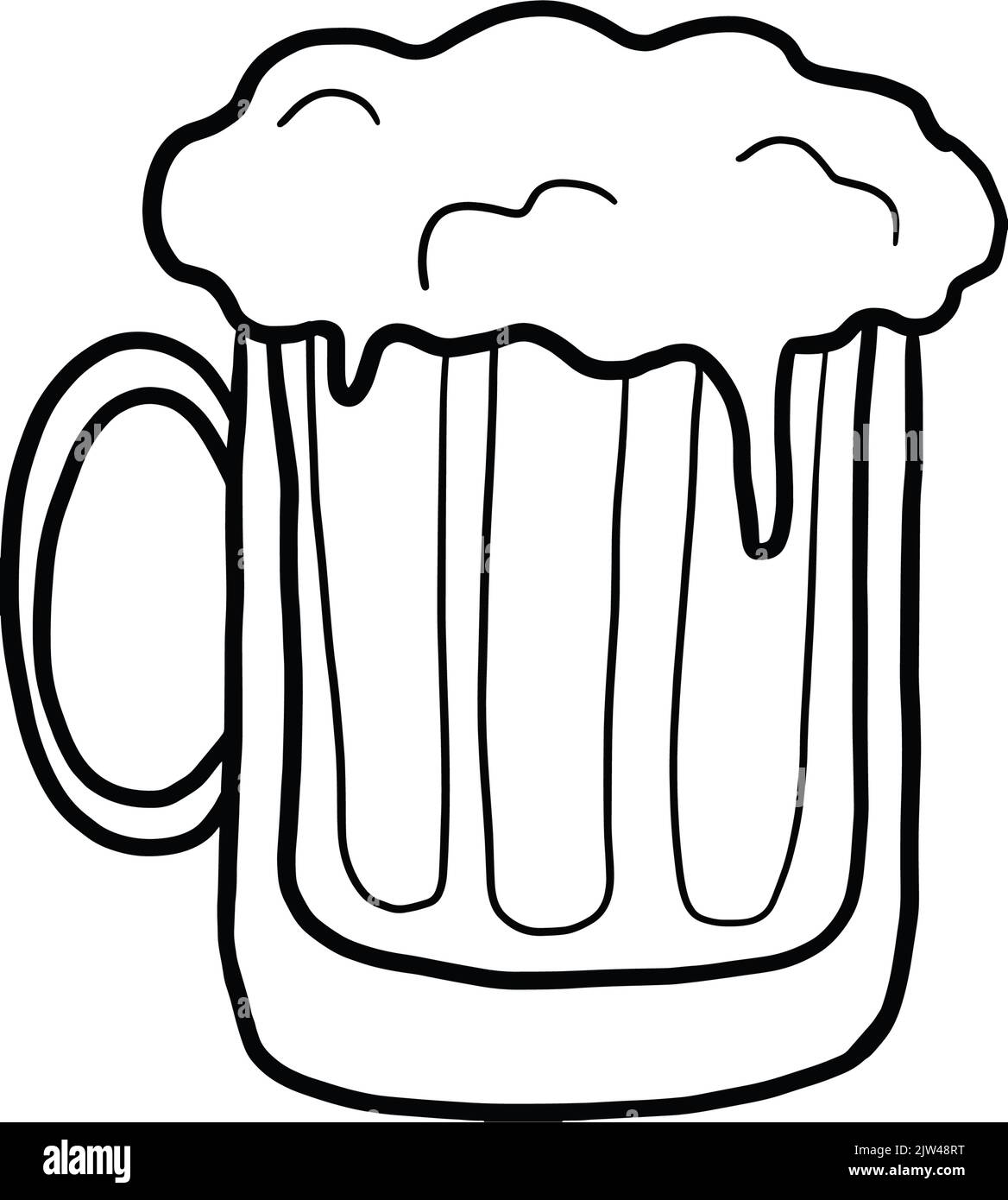 A glass of beer. Cartoon hand drawn outline Stock Vector