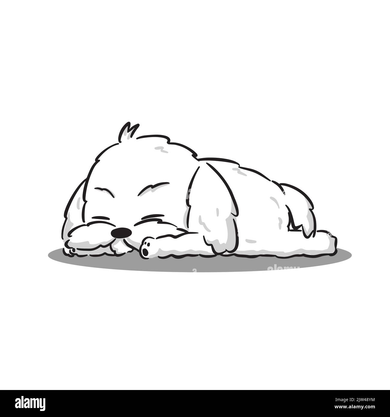 Cute Maltese White Puppy Sleeping, Lay down Cartoon Vector Stock Vector