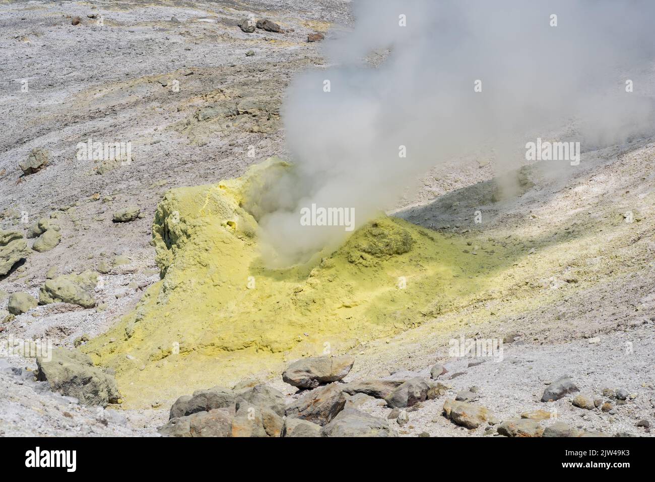 active solfatara, source of sulfurous gases on the slope of the volcano Stock Photo