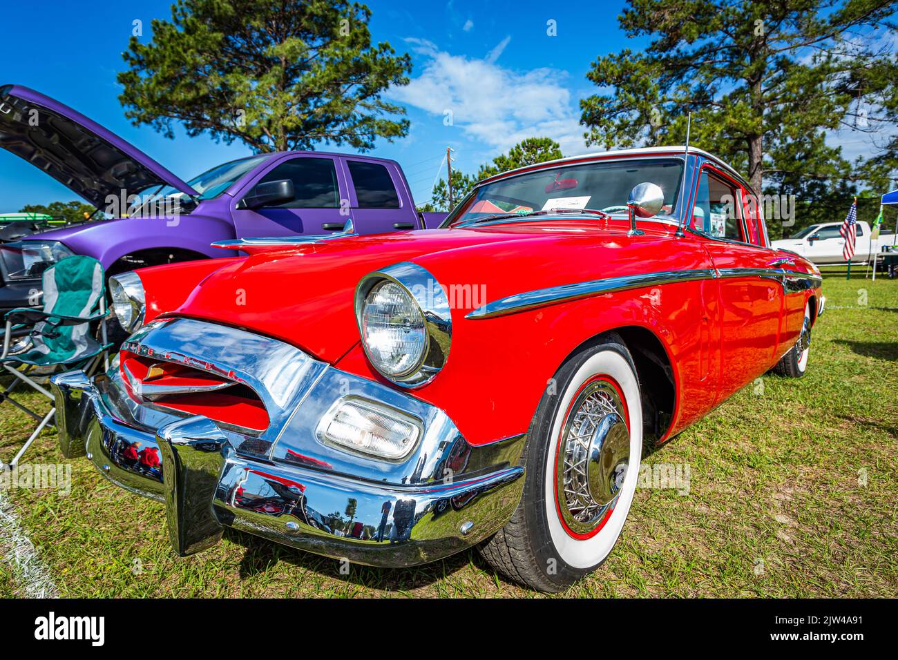 Savannah, GA April 21, 2018 Front corner view of a 1955 Studebaker