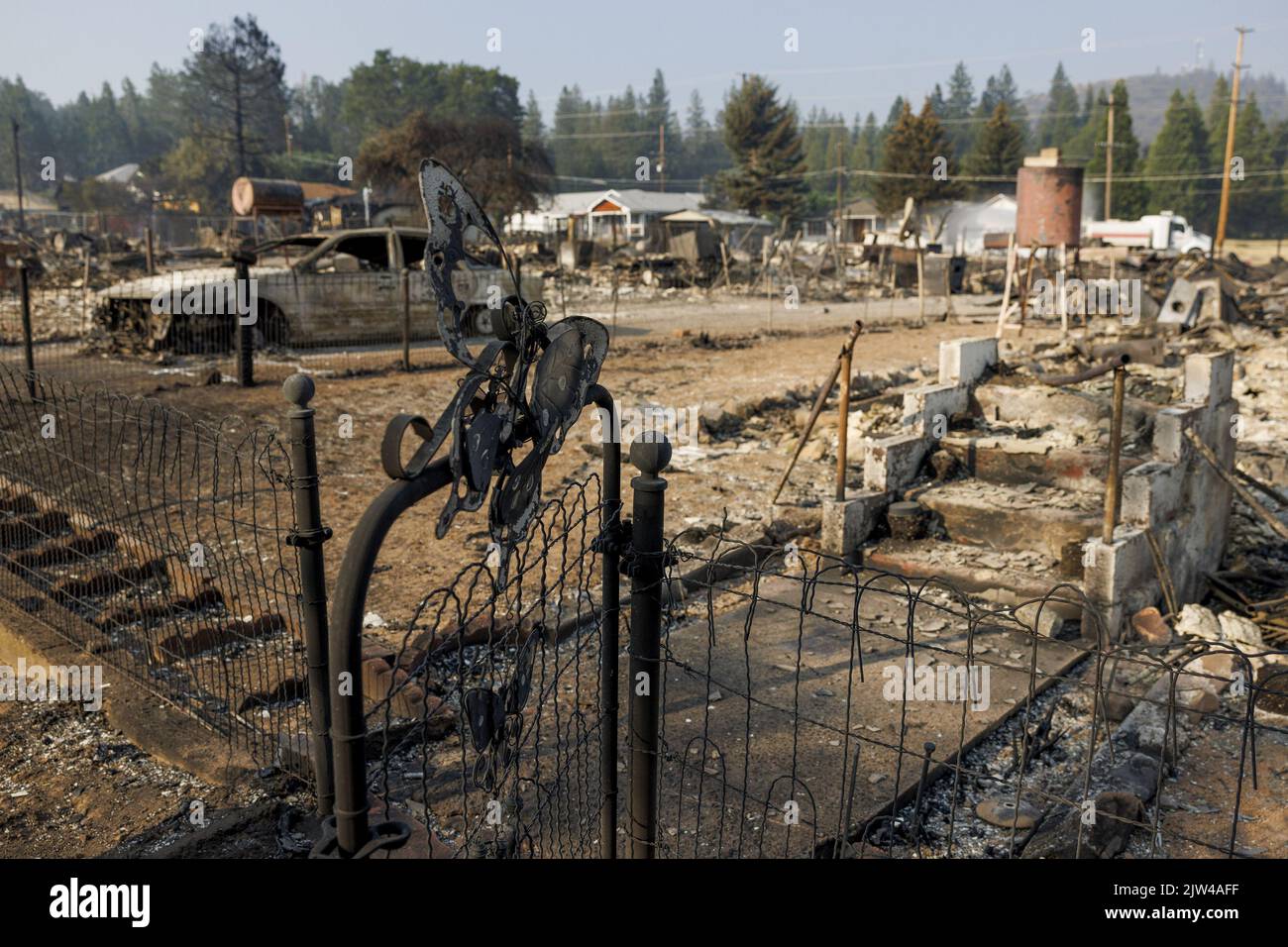 Weed, United States. 23rd Aug, 2022. One of the many homes that was