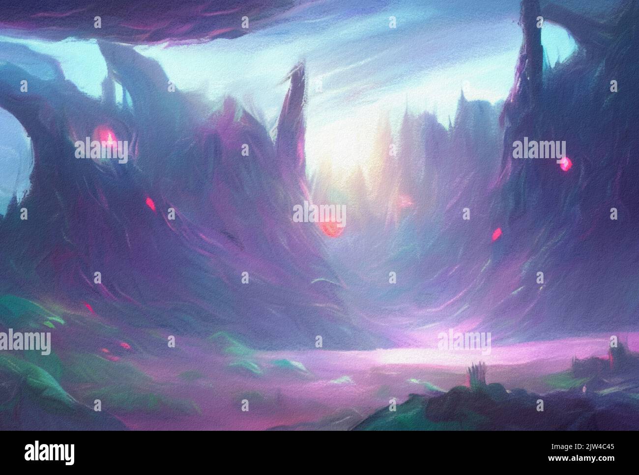 Digital concept art style painting of a whimsical sci-fi environment ...