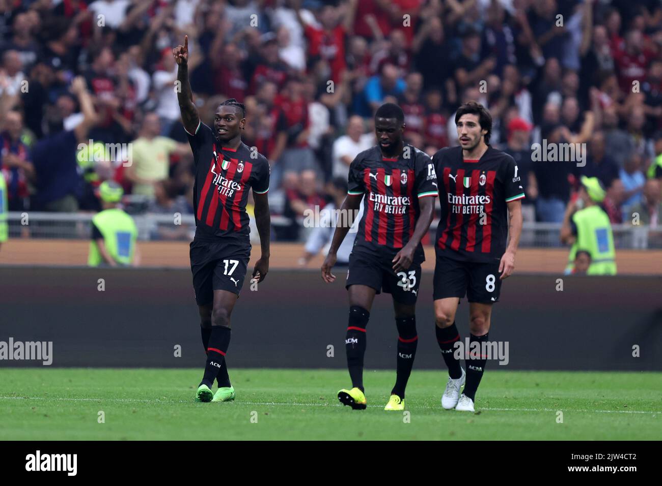 Rafael Leao of Ac Milan celebrates after scoring his team's third goal ...