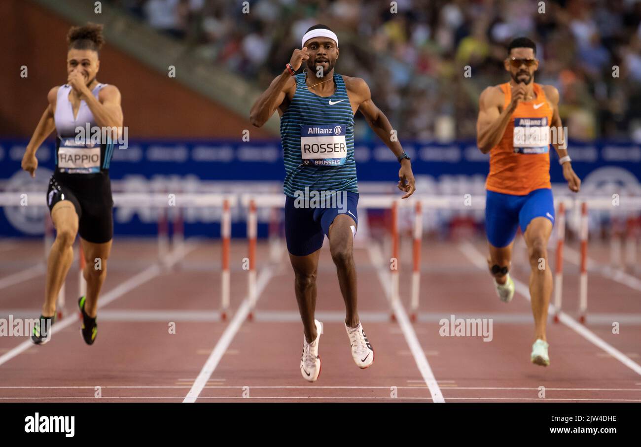Khallifah Rosser of the USA competing in the men's 400m hurdles during