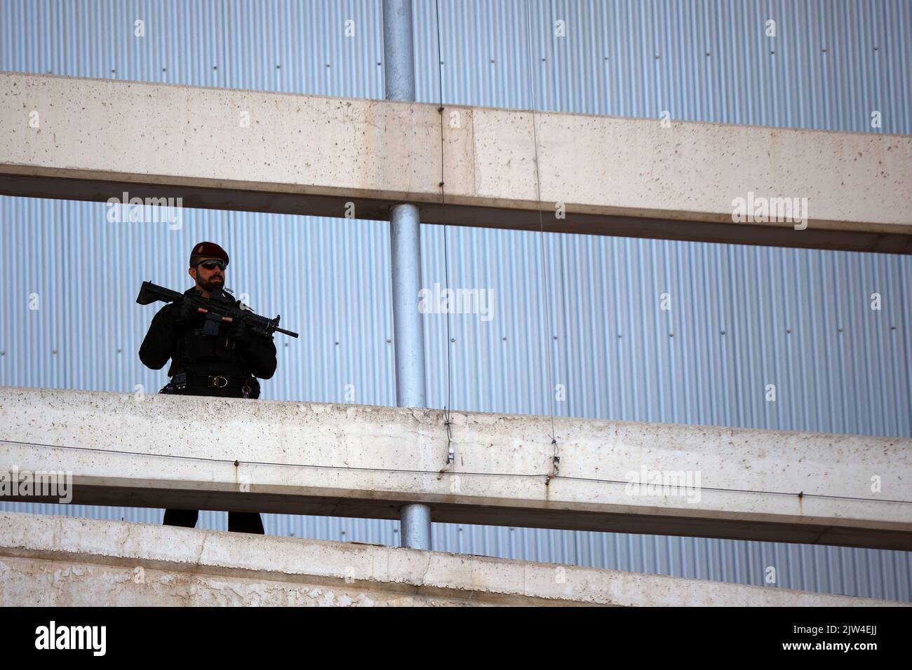 Spain, Madrid 30 June, 2022 Spanish security police officer guards
