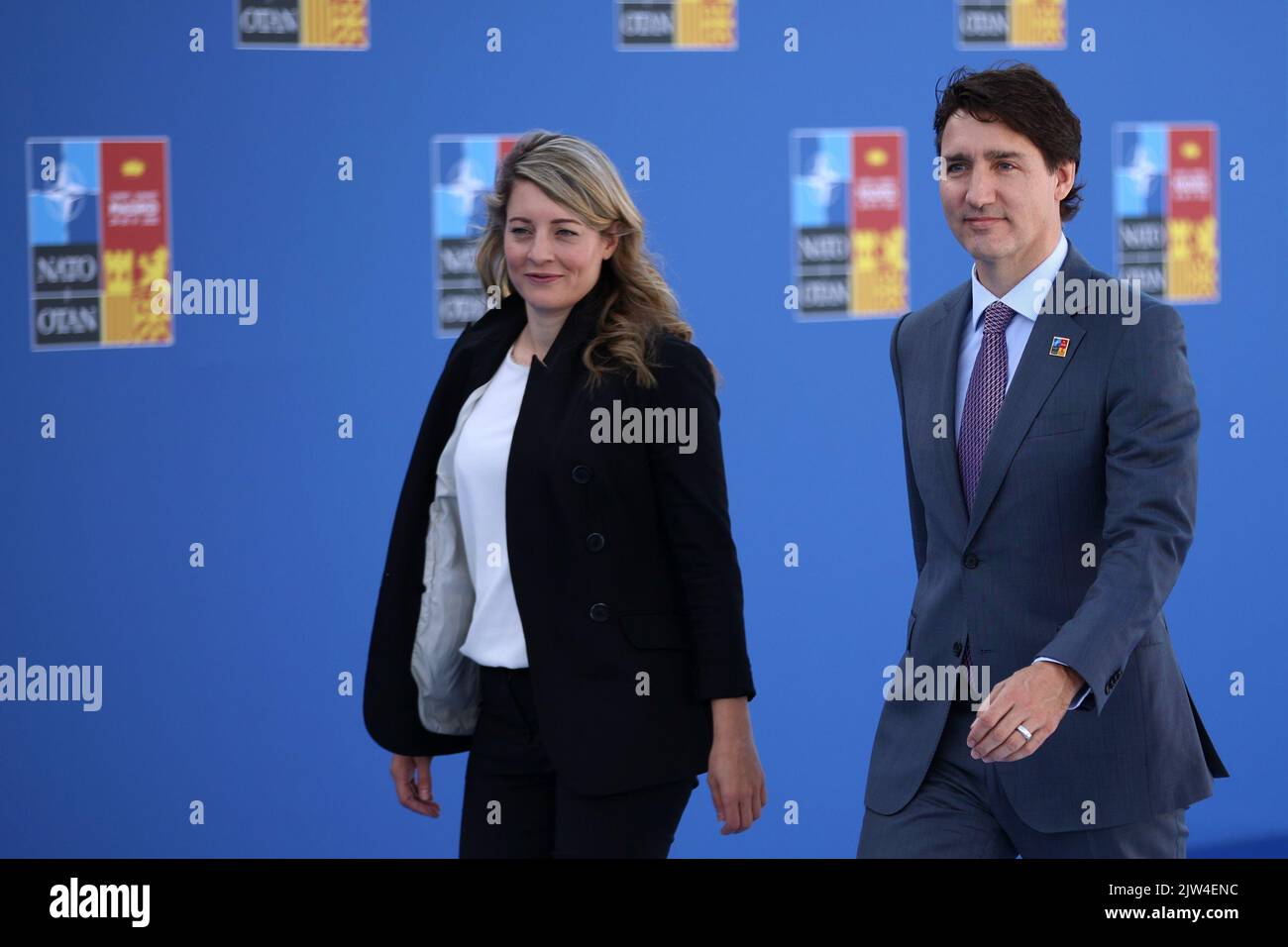 Spain, Madrid - 30 June, 2022: Canada's Prime Minister Justin Trudeau (R) and Foreign Minister Melanie Joly attend the NATO summit in Madrid, Spain. Stock Photo