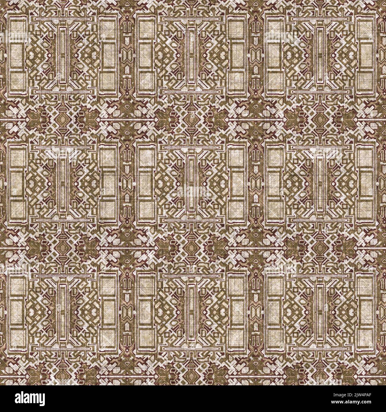 Sepia brown geometric canvas effect seamless texture. Material geo ...