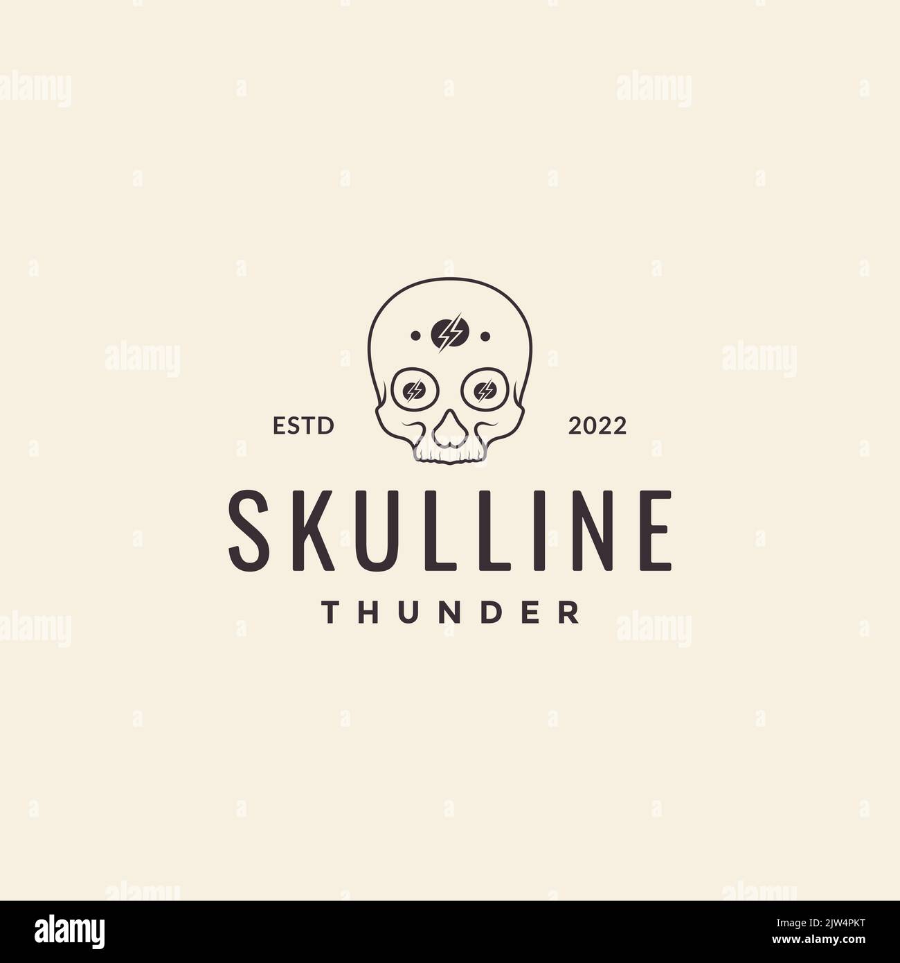 hipster skull with thunder bolt logo Stock Vector