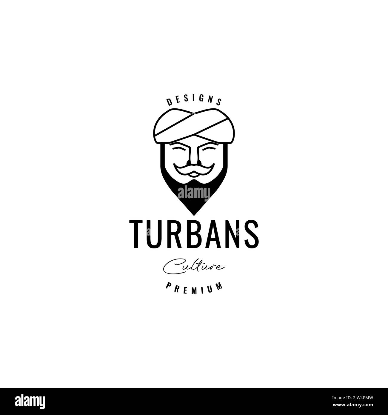 smile man bearded with turbans logo design Stock Vector