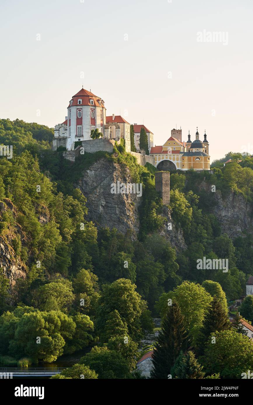 VRANOV NAD DYJI, CZECH REPUBLIC - JUNE 19, 2022: View of the castle in the rock in June Stock Photo