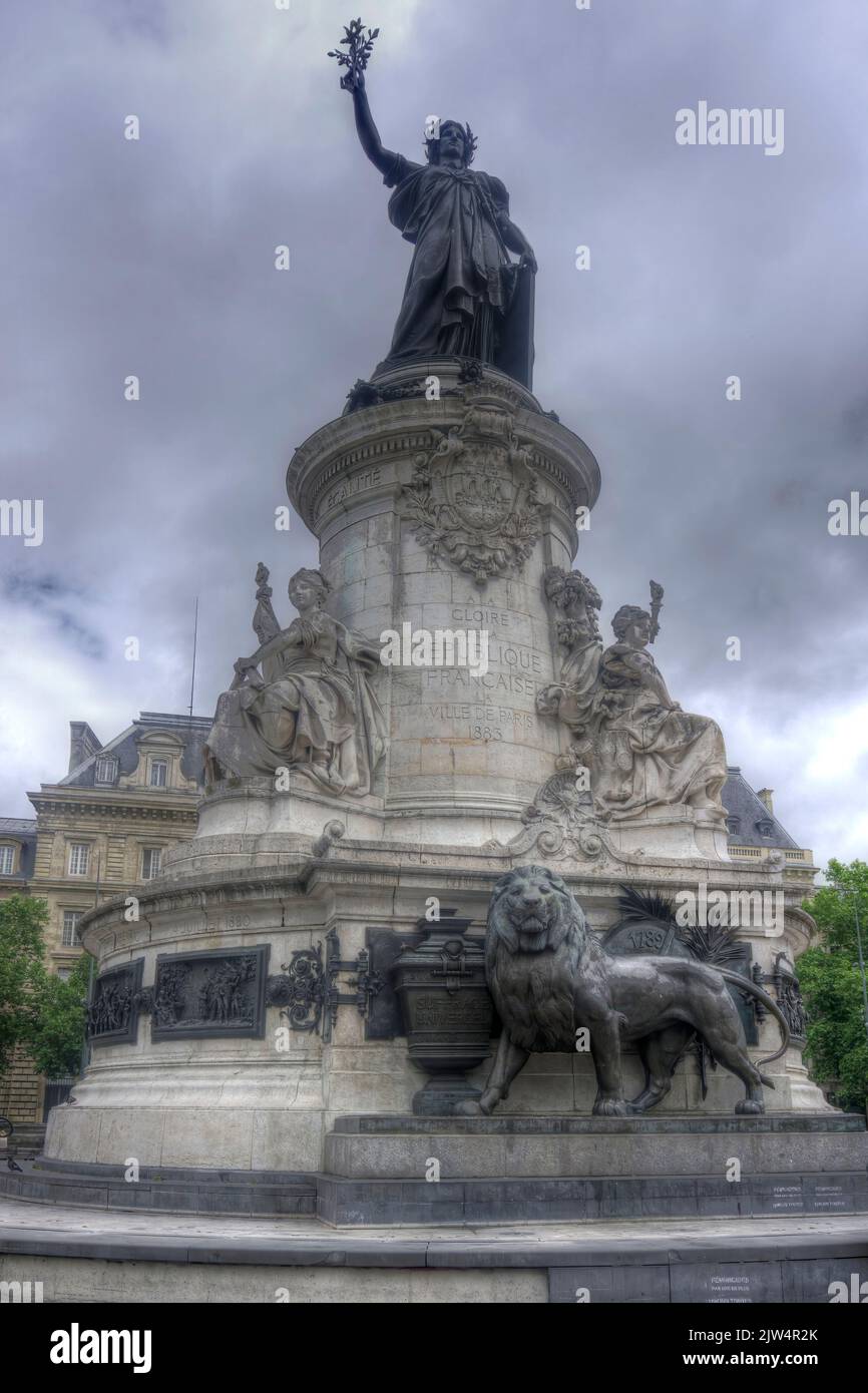 Paris, France - May 27, 2022: Statue of Marianne symbol of French Republic in Place de la Republique Stock Photo