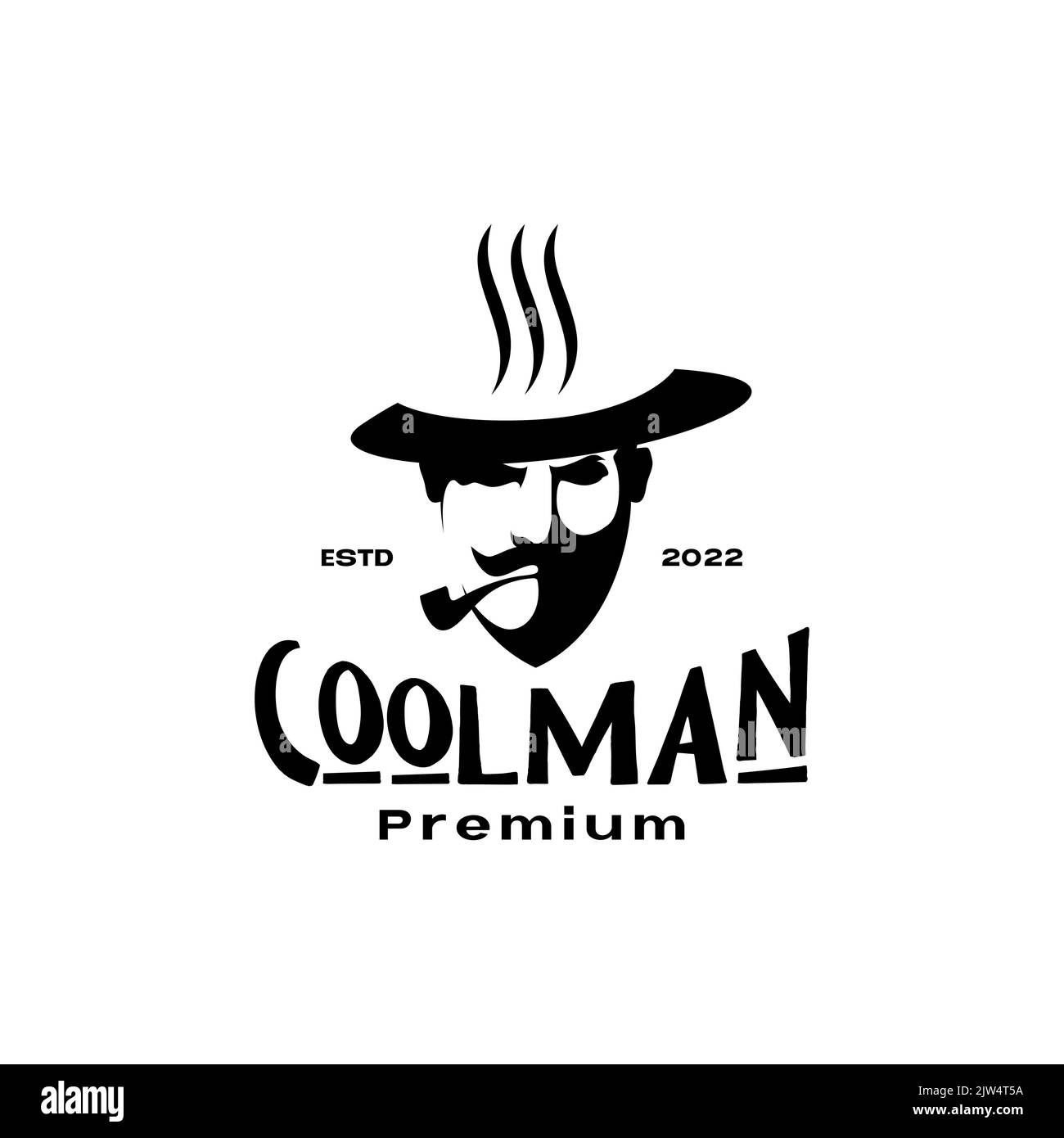 macho man with mustache beard smoking vintage logo Stock Vector