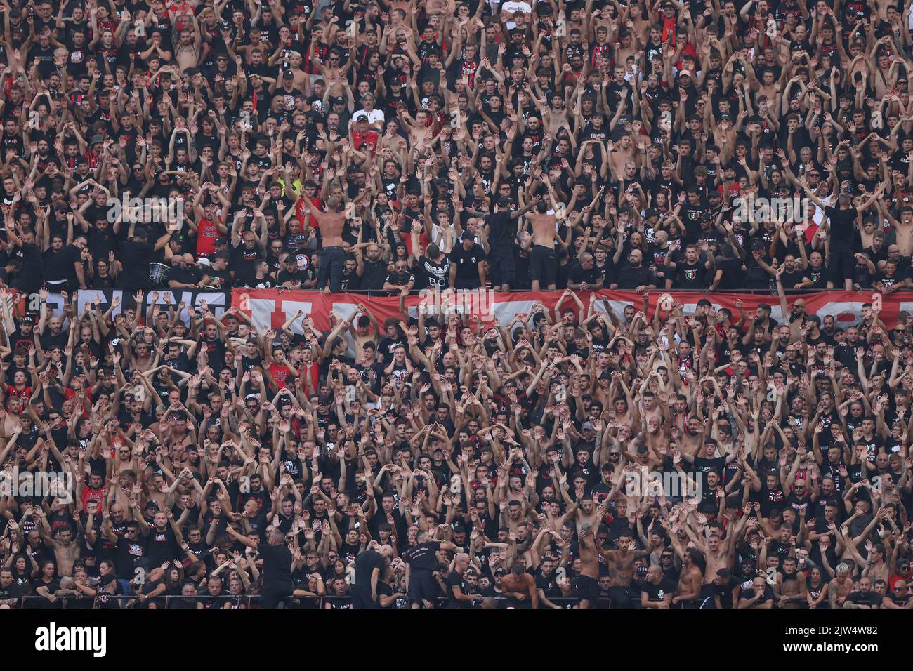 Milan, Italy, 3rd September 2022. AC Milan fans during the Serie A match at Giuseppe Meazza, Milan. Picture credit should read: Jonathan Moscrop / Sportimage Stock Photo