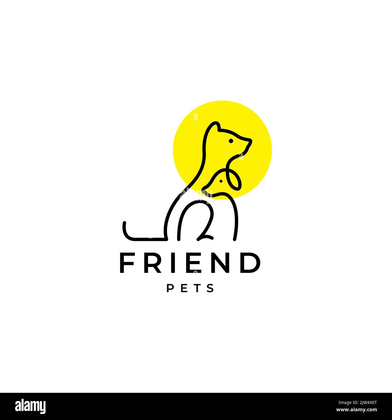 continuous line minimal cat dog pets logo design Stock Vector Image