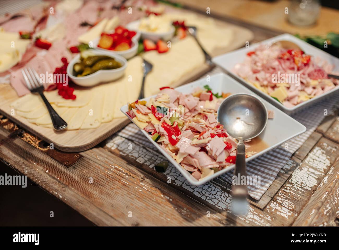 Meat and cheese platter at a buffet Stock Photo