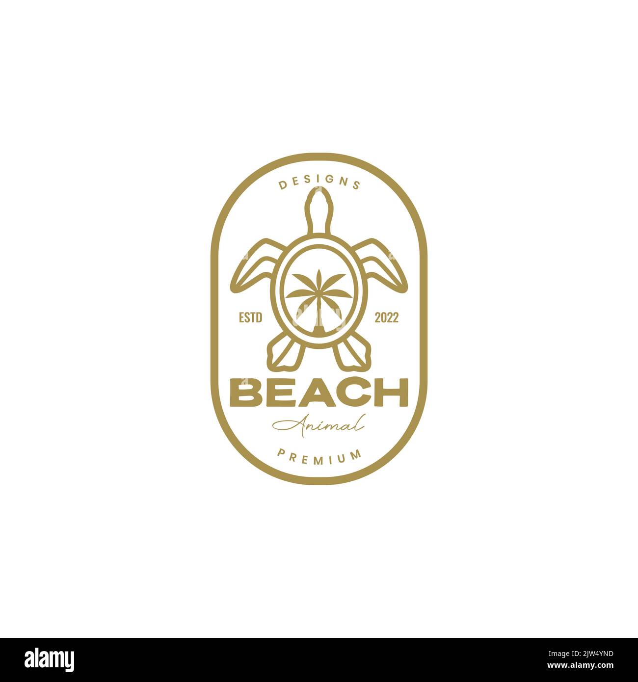 beach turtle with coconut tree logo vintage Stock Vector