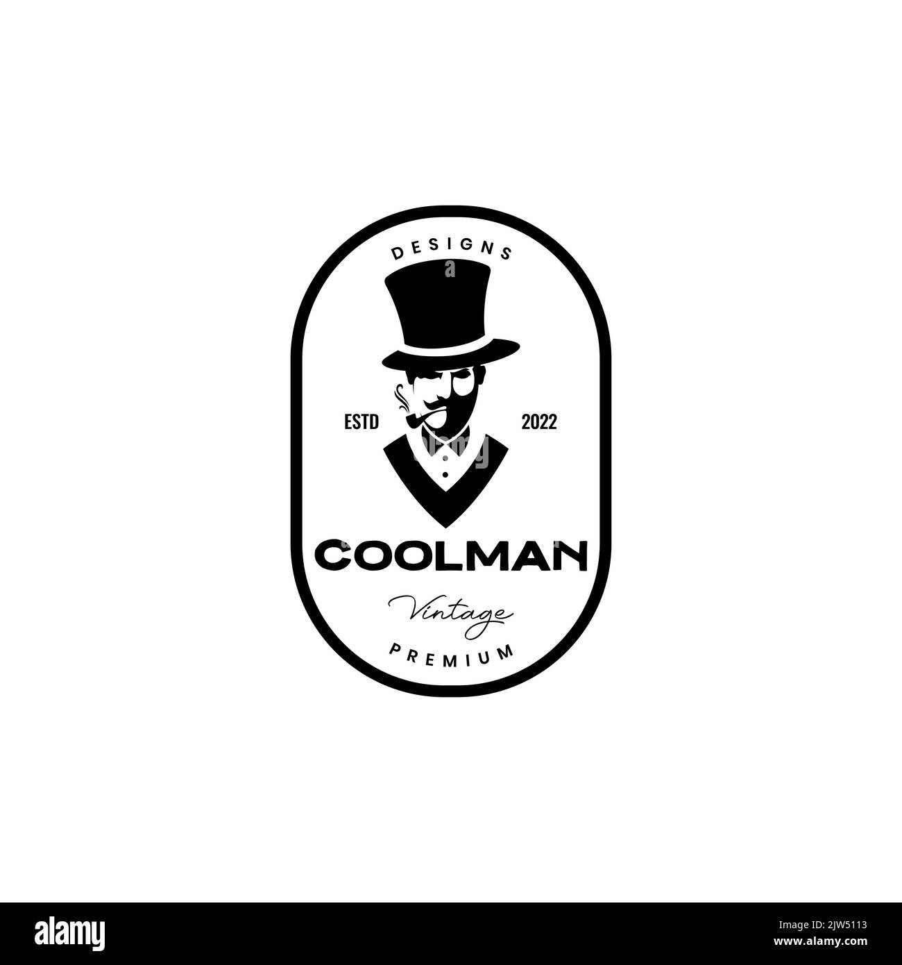 vintage with cool face man mustache and cigarette logo Stock Vector