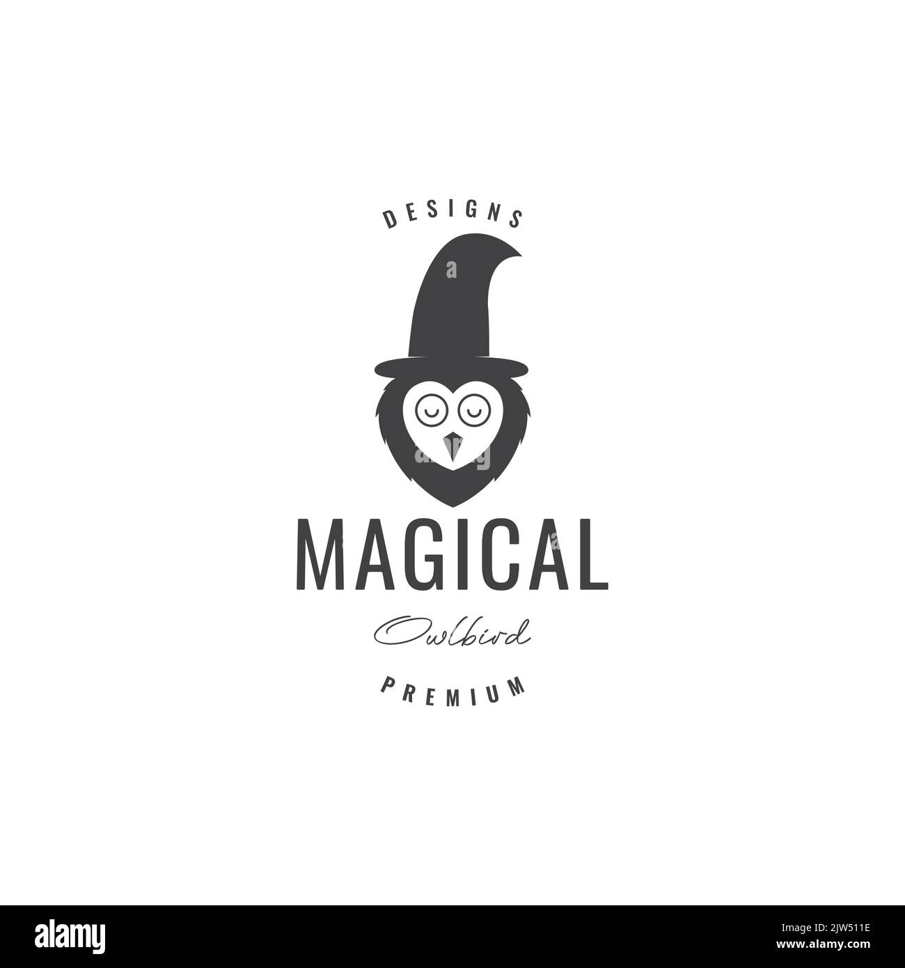 owl with witch hat logo design Stock Vector