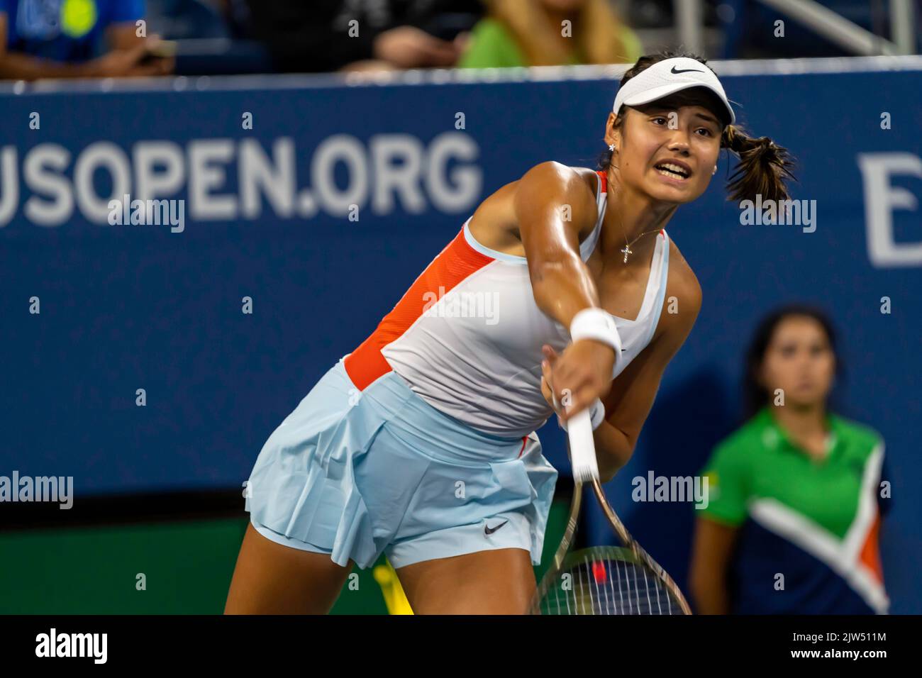 Emma Raducanu (GBR) during her first round loss at the 2022 US Open Tennis. Stock Photo