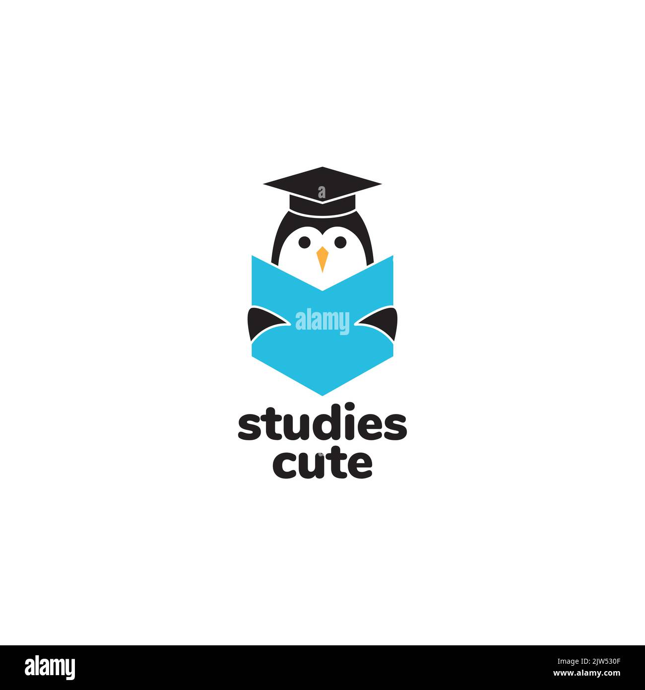 penguin with graduation hat logo design Stock Vector