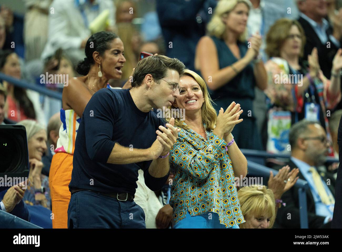 Sept. 2, 2022; New York, NY, USA; MSNBC host Katy Turr and her husband, Tony Dokoupil in attendance for the last  Serena Williams (USA) match on day five of the 2022 US Open. Photo by Susan Mullane/Alamy News Live Stock Photo