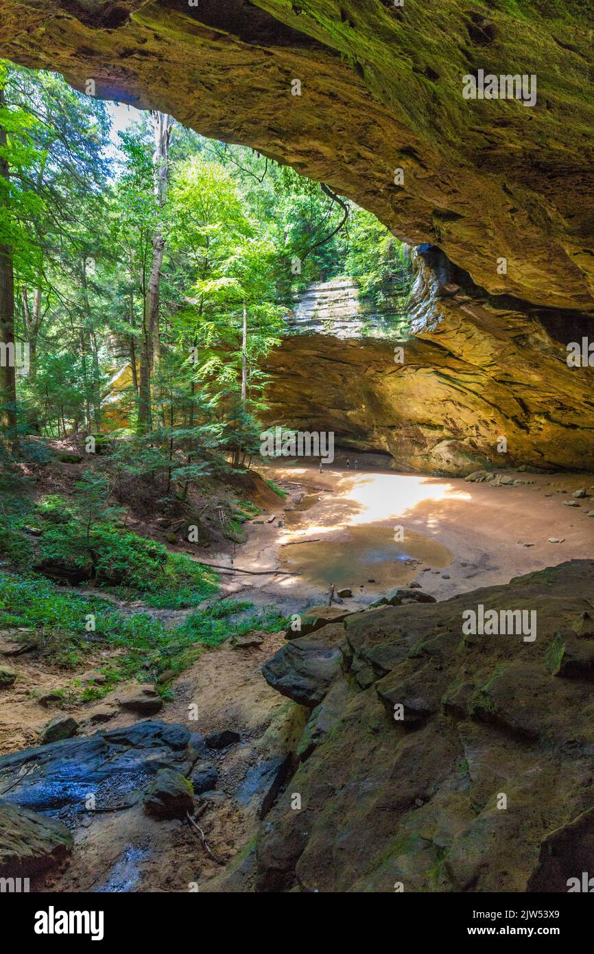 View of Ash Cave in Summer, Hocking Hills State Park, Ohio Stock Photo