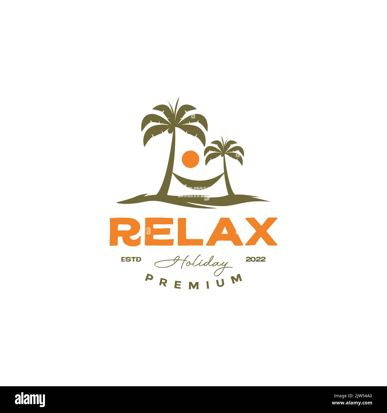 vintage beach coconut tree with hammock logo design Stock Vector